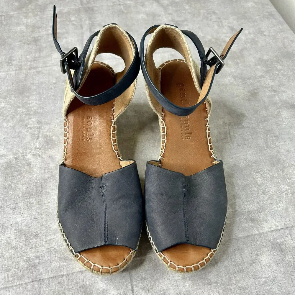 gentle souls Navy Espadrille Wedge Sandals
